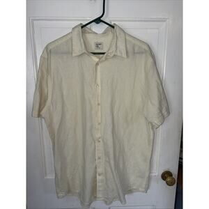 Old Navy Men's Ivory Linen Blend Short Sleeve Shirt XL Button Up Casual Summer